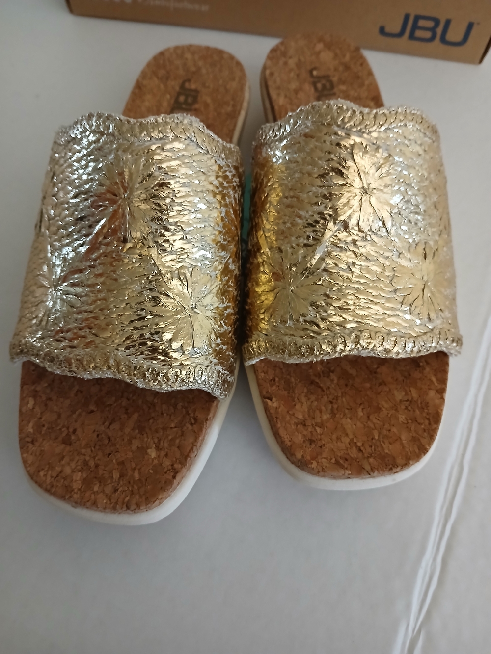 JBU Metallic Gold Cork Slide Sandals - Women's Size 6.5M New $40 - Picture 5 of 11